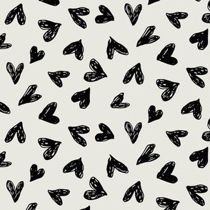 Scribble Hearts White Black medium || valentine love sweetheart lovecore pattern