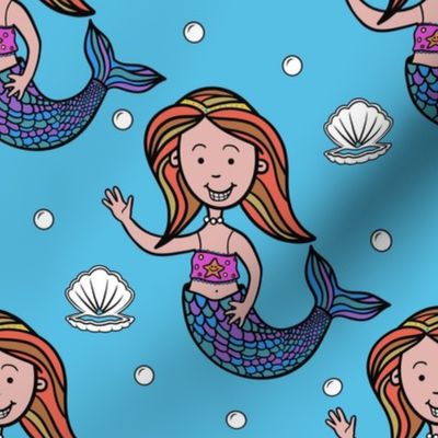 Cute Mermaid with Oysters and Pearls