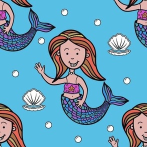 Cute Mermaid with Oysters and Pearls