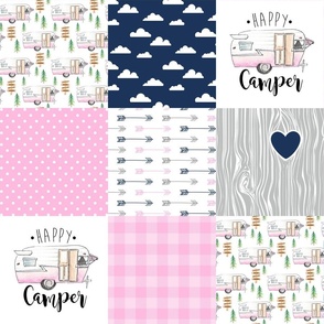 Happy Camper//Pink&Navy - Wholecloth Cheater Quilt