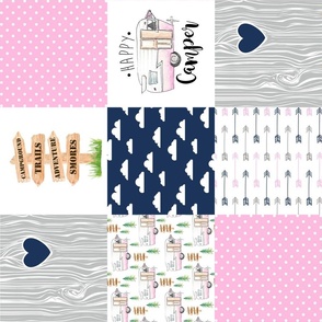 Happy Camper//Pink&Navy - Wholecloth Cheater Quilt - Rotated