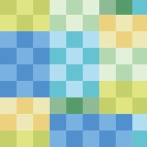 Rainbow ombre checker - checkerboard colorful gingham trend green blue