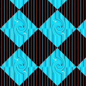Checkered Teal and Black with Swirls