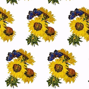 102a. MINI Blue Butterfly & Sunflowers on White 