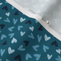 Scribble Hearts Blue Teal Monochrome (small) || valentine love sweetheart lovecore pattern