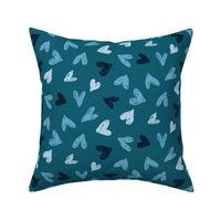 Scribble Hearts Blue Teal Monochrome (large) || valentine love sweetheart lovecore pattern