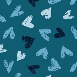 Scribble Hearts Blue Teal Monochrome (large) || valentine love sweetheart lovecore pattern