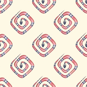Coral snakes geometric pattern on milky white background