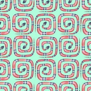Coral snakes geometric pattern on green background