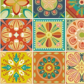 Ornate Tiles in Midcentury Linen - XL