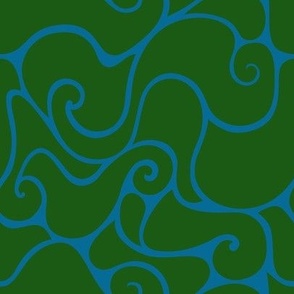 Retro Liquid Swirls in Blue Green