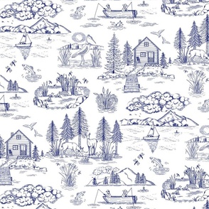 Lake of the Woods Toile de Jouy Blue on White