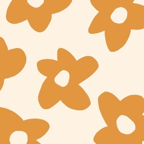 large scale // Graphic retro Flowers Butterscotch Yellow on Cream nursery wallpaper 