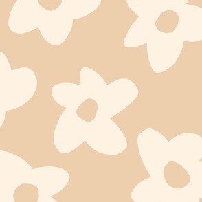 large scale // Graphic retro Flowers Cream Tan boho wallpaper 