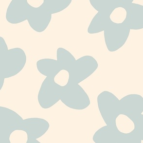 large scale // Graphic retro Flowers Light Blue on Cream nursery wallpaper 