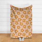 large scale // Graphic retro Flowers Butterscotch Yellow on Pink girls wallpaper 