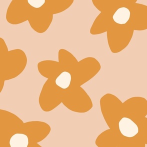 large scale // Graphic retro Flowers Butterscotch Yellow on Pink girls wallpaper 