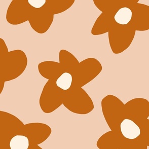 large scale // Graphic retro Flowers Terracotta Copper on Pink girls wallpaper 