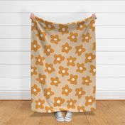 large scale // Graphic retro Flowers Butterscotch yellow on Tan girls wallpaper 