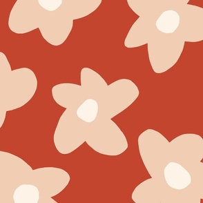 large scale // Graphic retro Flowers Pink on Red girls wallpaper 