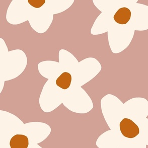 large scale // Graphic retro Flowers Cream on Mauve girls wallpaper 