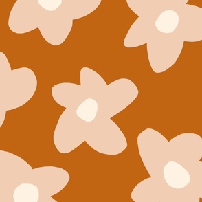large scale // Graphic retro Flowers Pink on Terracotta Copper girls wallpaper 