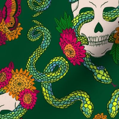 Floral Skull Snake - Deep Emerald