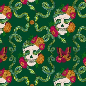 Floral Skull Snake - Deep Emerald