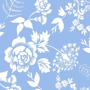 Blue and white, cornflower blue flowers, chintz, grandmillennial style