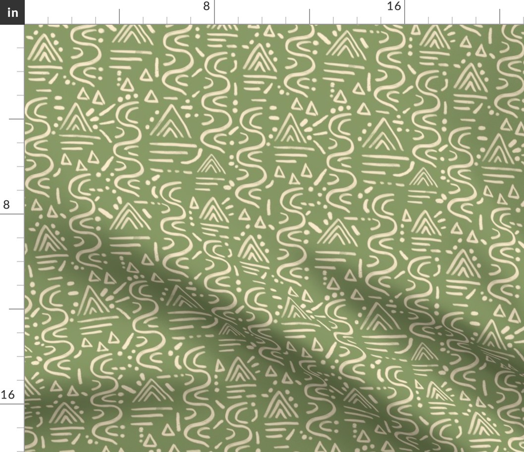 Desert Glyphs Mudcloth - Green - large scale