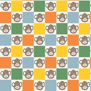 469 - Multicolored buffalo Cheeky Checks - coordinate to Monkeys in the jungle pattern Cheerful Checks - Monkeys in the jungle - large scale suitable for bed linen, kids bedroom decor, kids placemats. birthday tablecloth, jungle theme party,