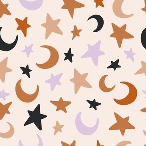 Halloween stars/moons black, brown, purple 8x8