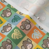 469 $ -  Cheerful Checks - Monkeys and Monstera leaves in the jungle - large scale suitable for bed linen, kids bedroom decor, kids placemats. birthday tablecloth, jungle theme party,