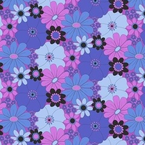 Smaller Scale - Retro Pink & Periwinkle Floral Half-Drop Pattern