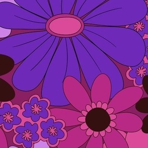 Larger Scale - Retro Pink & Purple Floral Half-Drop Pattern