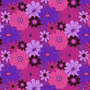 Smaller Scale - Retro Pink & Purple Floral Half-Drop Pattern