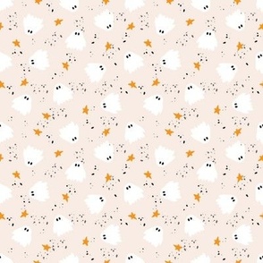 Cute Halloween ghosts and stars on cream with speckles repeat 4x4 