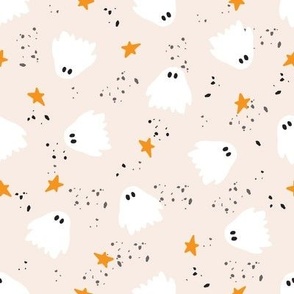 8x8 Cute Halloween ghosts and stars on cream with speckles 