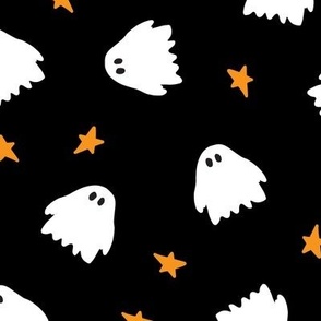 Cute white ghosts on black Halloween large 12x12 repeat 