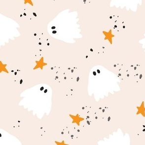 Cute Halloween ghosts and stars on cream with speckles large 