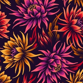 Night Blooms - Purple / Yellow / Red - LARGE