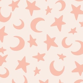 Halloween pink stars and moons on neutral cream background 9x9 inch repeat