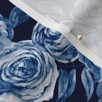 Navy blue watercolor flowers