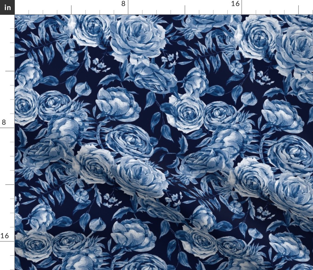 Navy blue watercolor flowers