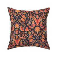 Scandinavian Christmas Damask on Orange Monochrome / Medium Scale