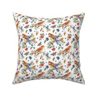 Vintage forest birds and berries on white