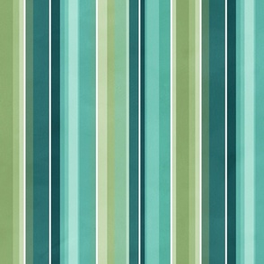 Nouveau waterlily watercolor stripe coordinate in warm greens.