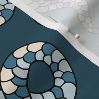 white and gray snakes on dark cerulean blue