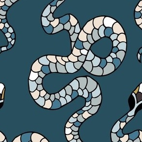 white and gray snakes on dark cerulean blue