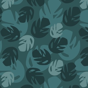 Monstera in blue green - large